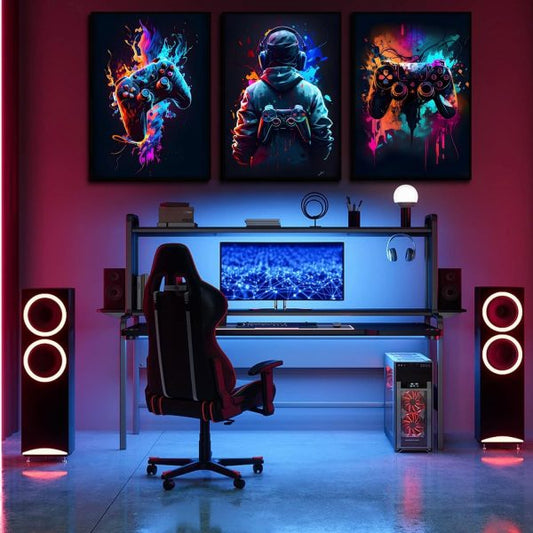 3pcs Cool Gaming Wall Art Retro Video Game Sticky Phototiles Wall Frames