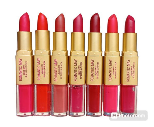 Romantic May Lipstick With Gloss [2 In 1 Pack] Liquid Matte For Women Girls | Non-fading Long Lasting Double Headed Lip Gloss [6 Pcs]