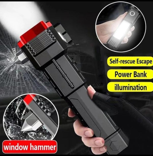 High-power Led Torch Light Rechargeable Flashlight And Multifunctional Tactical Hammer & Power Bank To Charge The Phone With Box