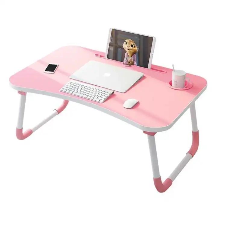 New Wood Portable Laptop Table Foldable Dormitory Bed Laptop Desk Book Reading Tray Cup slot Bed Table For Computer Notebooks