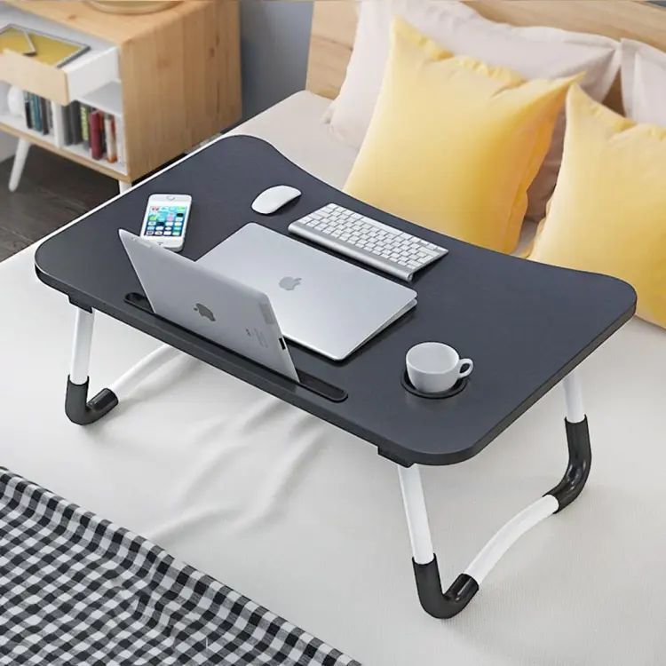 New Wood Portable Laptop Table Foldable Dormitory Bed Laptop Desk Book Reading Tray Cup slot Bed Table For Computer Notebooks