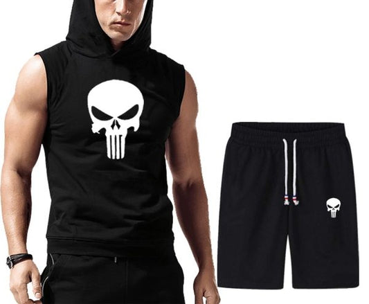 Men’s Quick Dry Hooded+short Vest | Solid Black Color Fitness Training Muscle Workout Gym Track Suit For Man