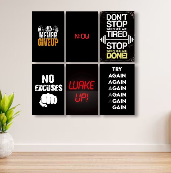 set of 6 Motivational sticky canvas frames for wall decor / sticky photo tiles